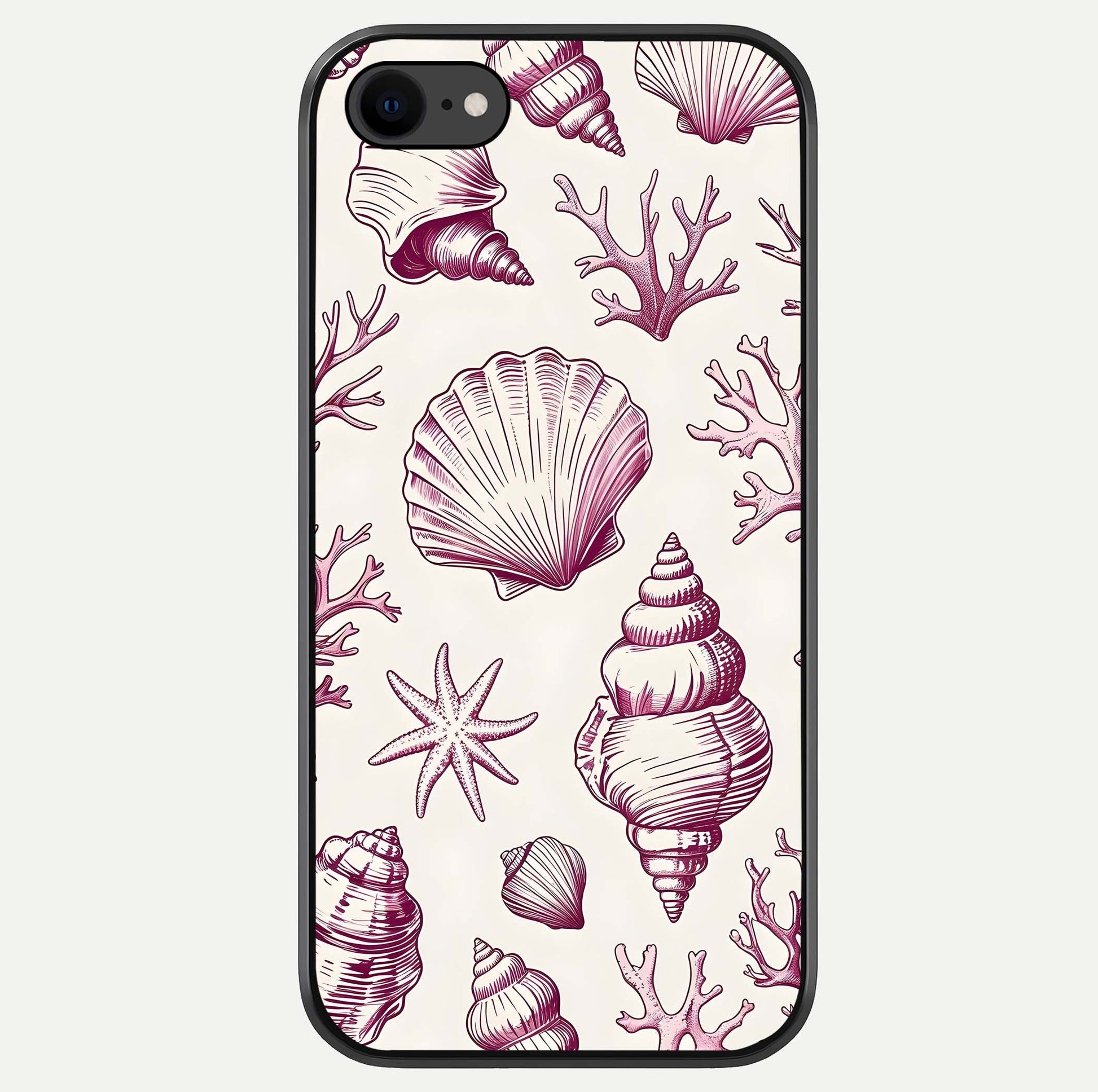 Pink Shells Outline Glass Case For iPhone 8 by Custom World