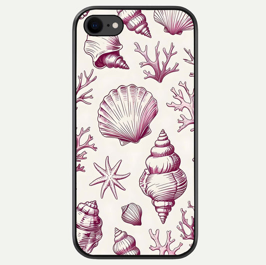 Pink Shells Outline Glass Case For iPhone 8 by Custom World