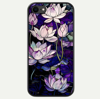 Purple Lotus Pattern Glass Case For iPhone 8 by Custom World
