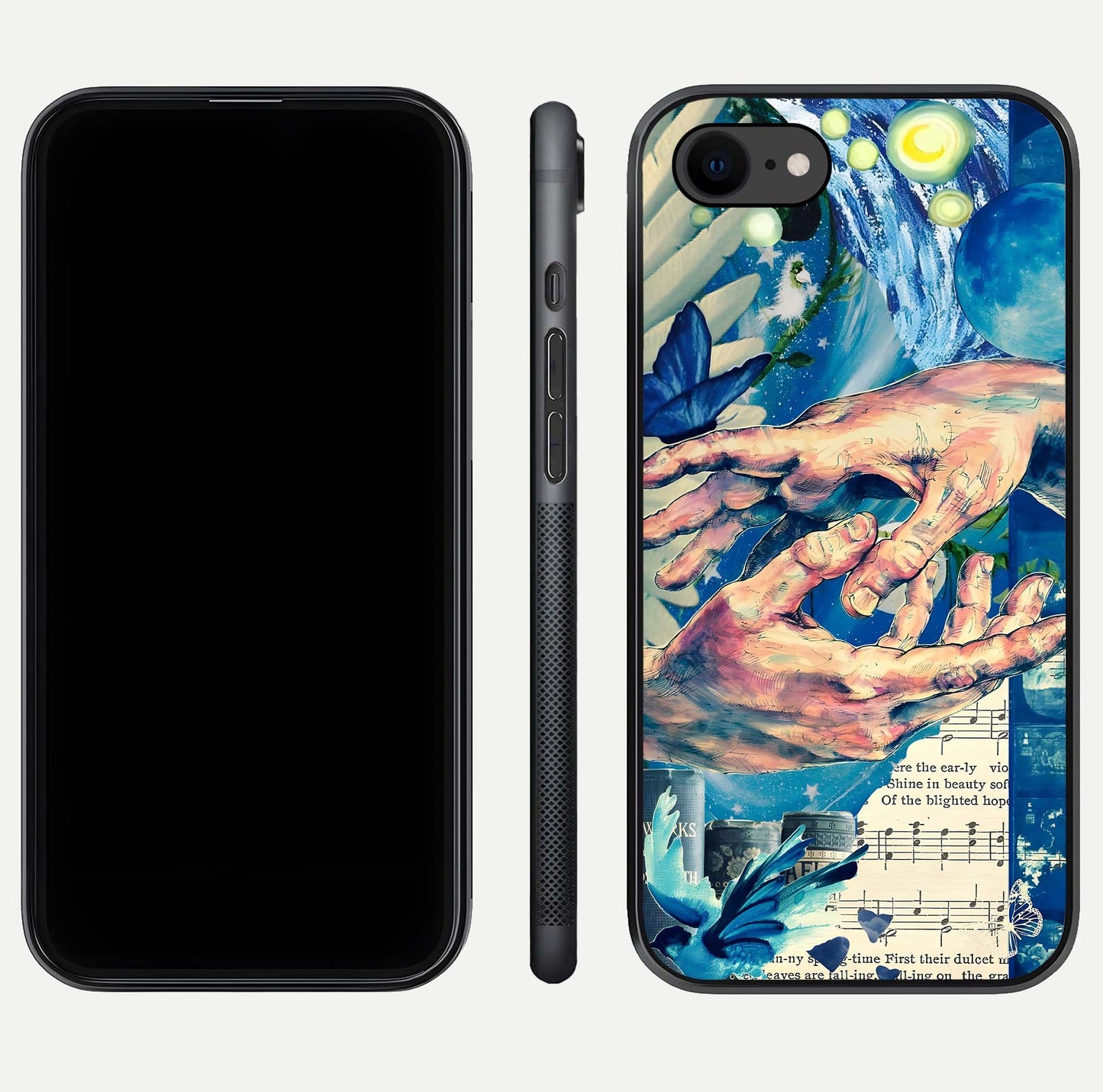 Aesthetic Divider Glass Case for iPhone 16 Pro front and back view layout showing black front display and minimal divider glass back