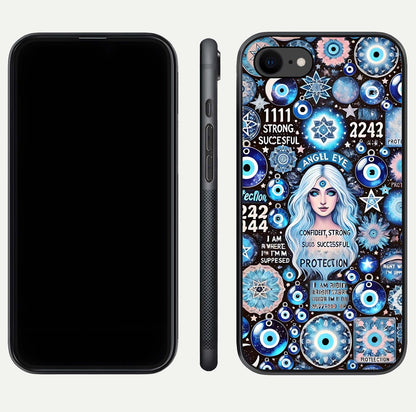 Angel Aura Shield Glass Case for iPhone 16 Pro front and back display highlighting glass clarity and spiritual design