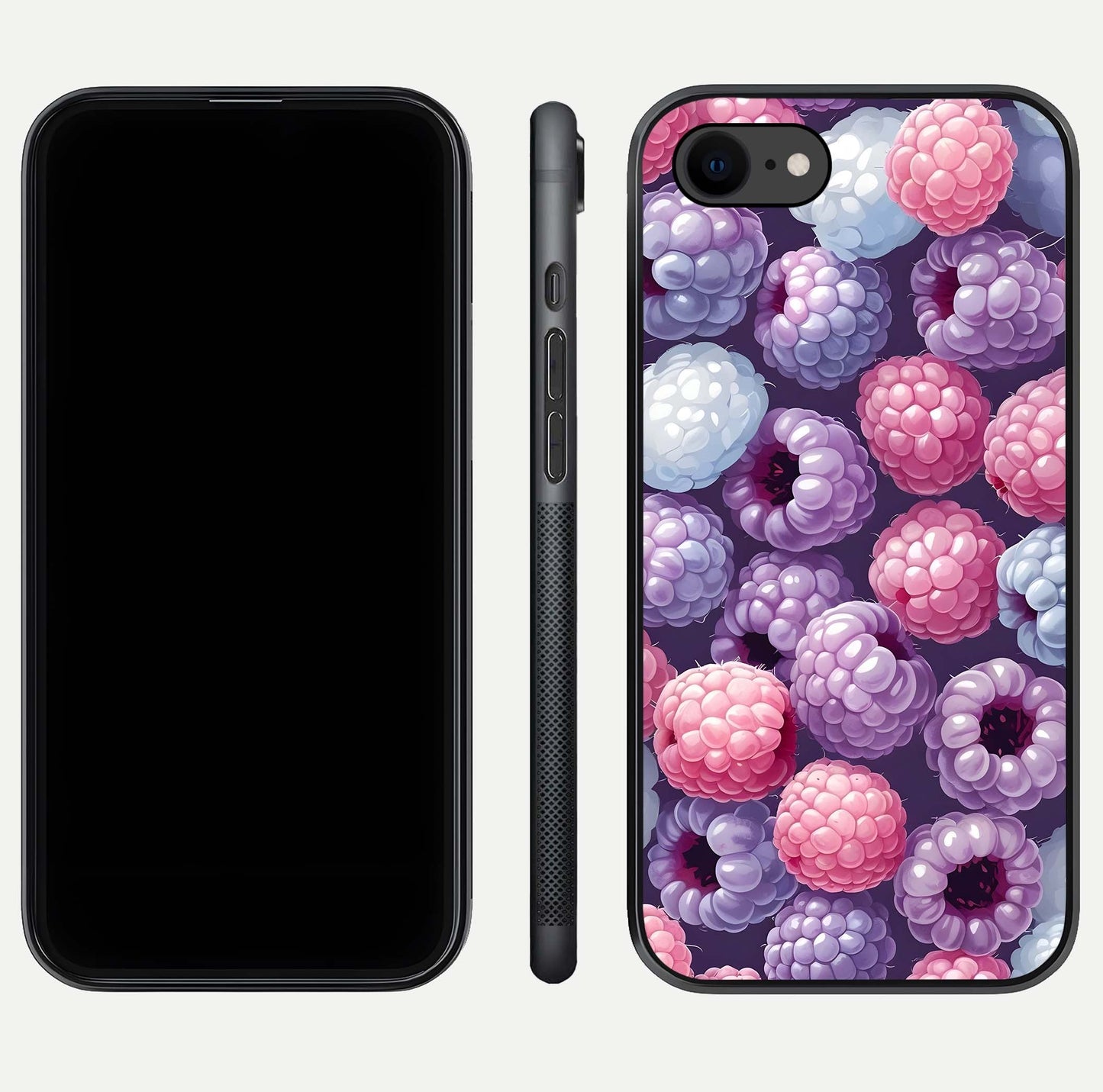 Berry Candy Pop Glass Case for iPhone 8 front-and-back layout showing colorful pattern and sleek protective frame