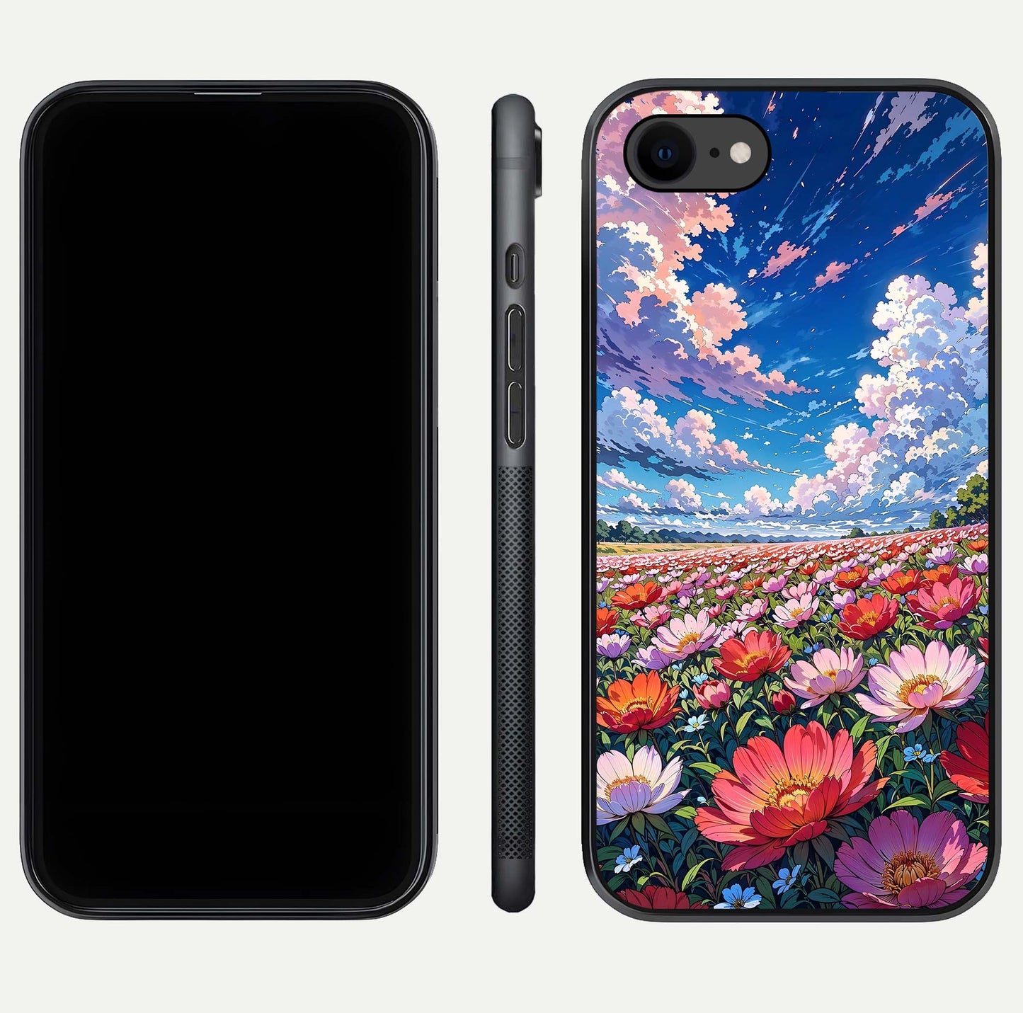 Blossom Sky Field Glass Case for iPhone 8 front-and-back layout highlighting design edges and gloss clarity