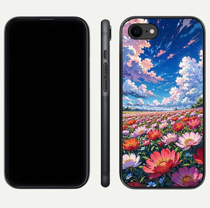 Blossom Sky Field Glass Case for iPhone 8 front-and-back layout highlighting design edges and gloss clarity