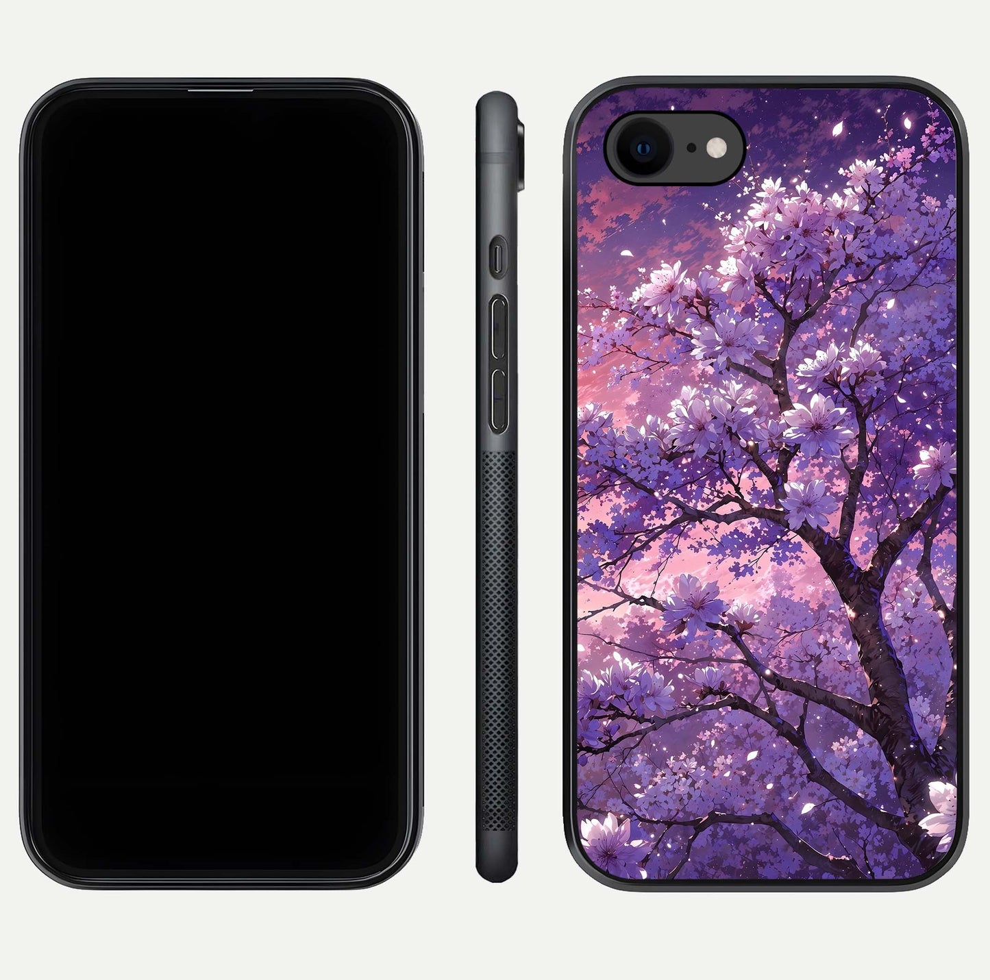 Blossom Tree Glass Case for iPhone 8 front-and-back layout showing art alignment and gloss reflection