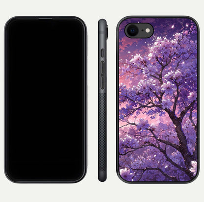 Blossom Tree Glass Case for iPhone 8 front-and-back layout showing art alignment and gloss reflection