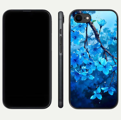 Blue Blossoms Branch Glass Case for iPhone 8 dual-view layout displaying floral art and sleek protective frame