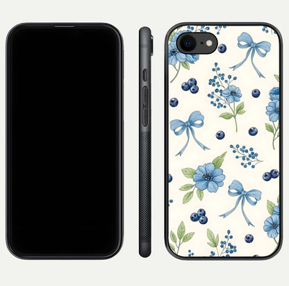 Blue Flower & Bow Glass Case for iPhone 8 dual-view layout showing balanced pattern and smooth edges