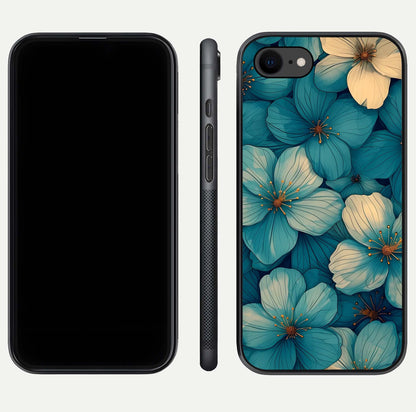Blue Shade Floral Glass Case for iPhone 8 front-and-back layout displaying bloom contrast and edge polish