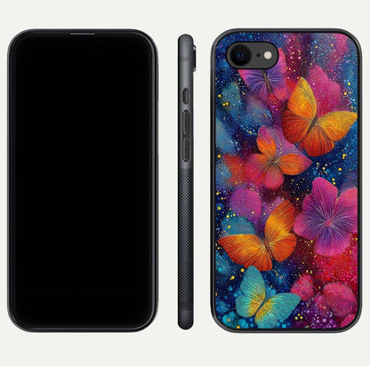 Butterfly Dream Mist Glass Case for iPhone 8 dual-view layout showing mist background and edge polish