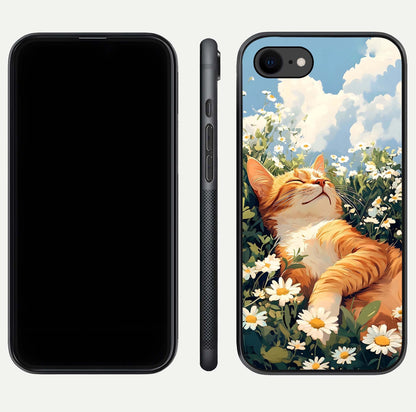 Cat & Flowers View Glass Case for iPhone 8 front-and-back layout showing floral balance and gloss surface