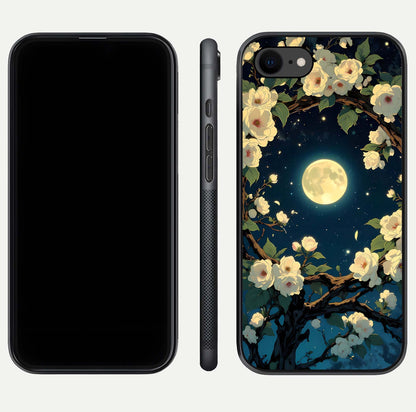 Celestial Moon & Flower Glass Case for iPhone 8 dual-view layout showing balanced lunar art and gloss tone