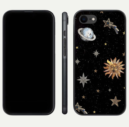 Celestial Moon With Stars Glass Case for iPhone 8 front-and-back layout displaying lunar art and premium finish