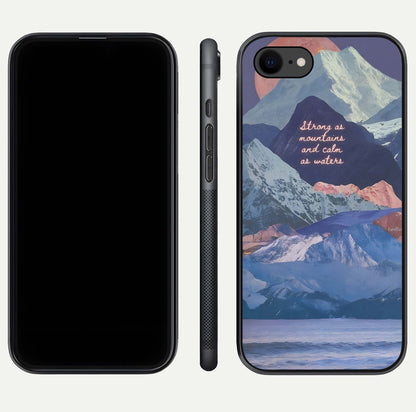 Celestial Mountain Calm Glass Case for iPhone 8 dual-view layout displaying scenic tones and curved finish