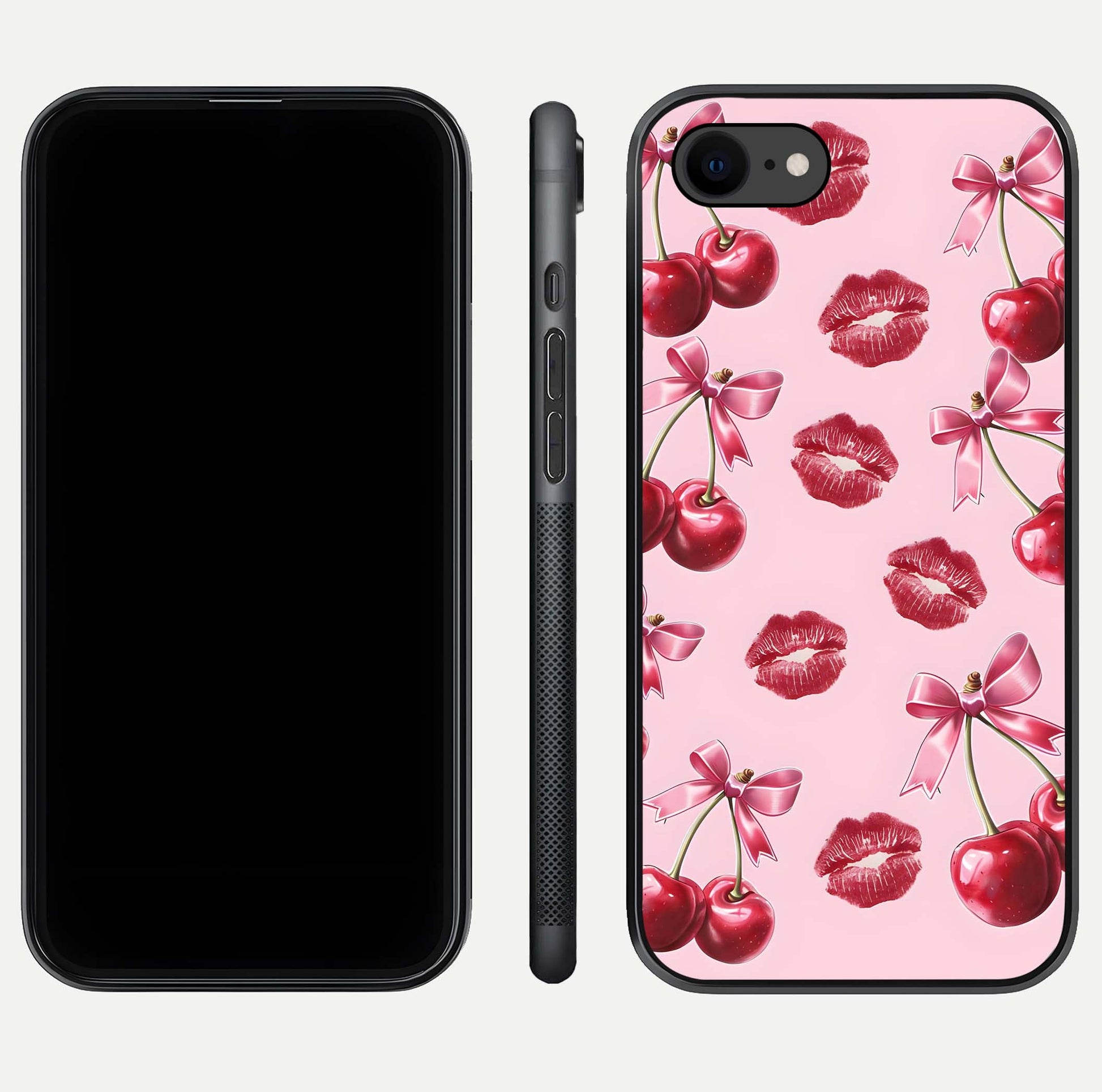 Cherry With Lips Glass Case for iPhone 8 front-and-back layout displaying detailed design and glass finish