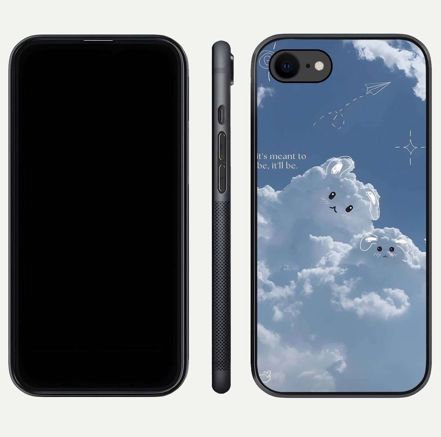 Cloud Bunny Dreams Glass Case for iPhone 8 dual-view layout displaying aesthetic tones and smooth polish