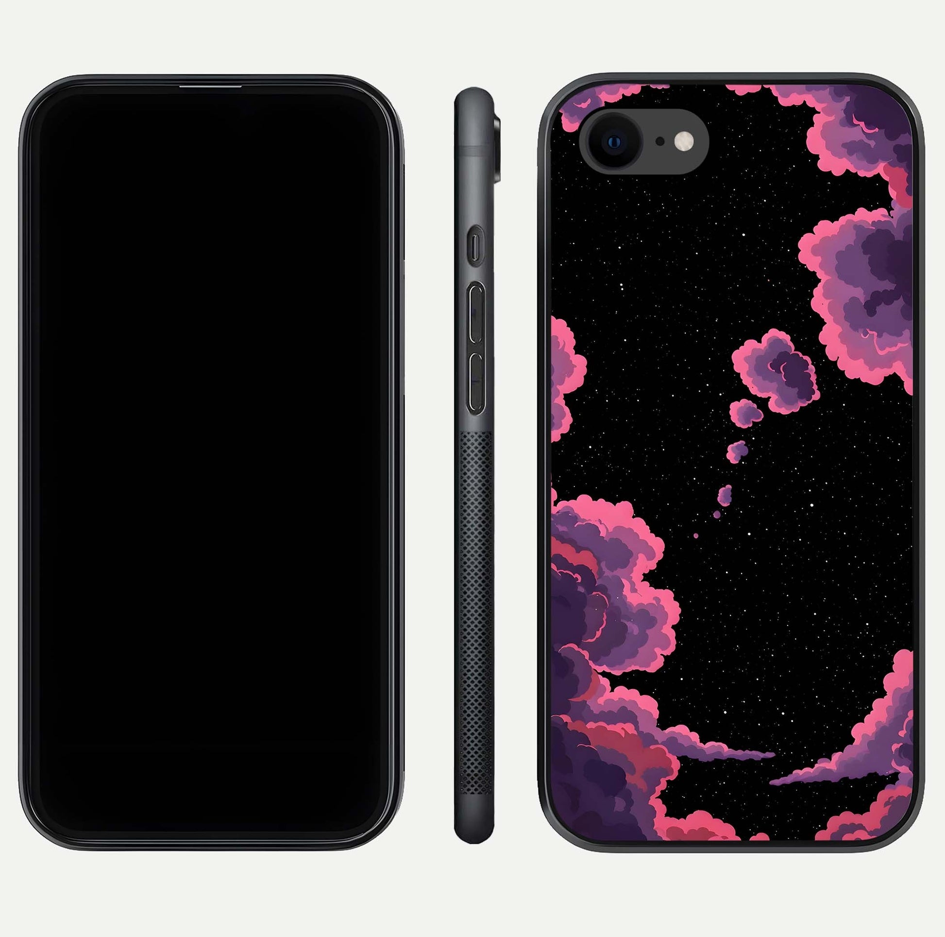 Cosmic Cloud Journey Glass Case for iPhone 8 dual-view layout displaying celestial tones and edge clarity