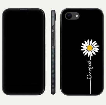 Custom Name White Flower Glass Case for iPhone 8 dual-view layout showing elegant floral tone and curved edge finish
