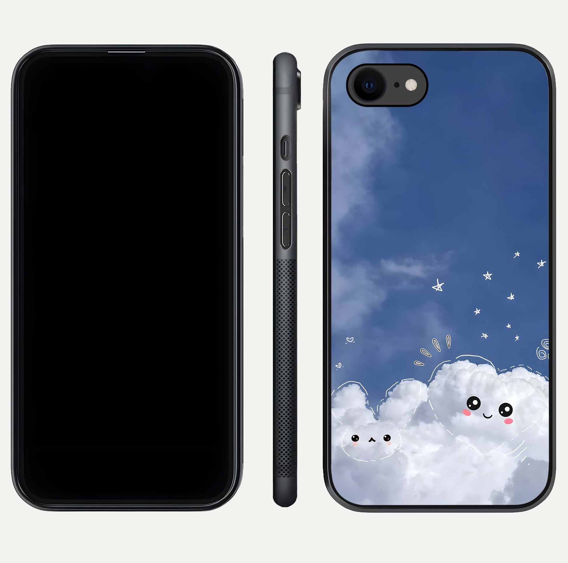Cute Blossom Cloud Glass Case for iPhone 8 dual-view layout displaying cute floral clouds and polished edge