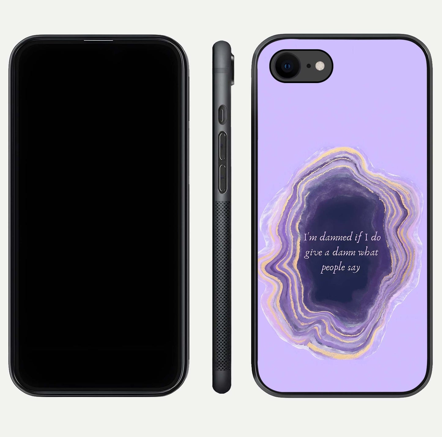 Damned People Quote Glass Case for iPhone 8 dual-view layout displaying modern print and glass clarity