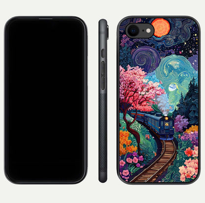 Digital Art Glass Case for iPhone 8 dual-view layout displaying artistic tones and curved glass edge