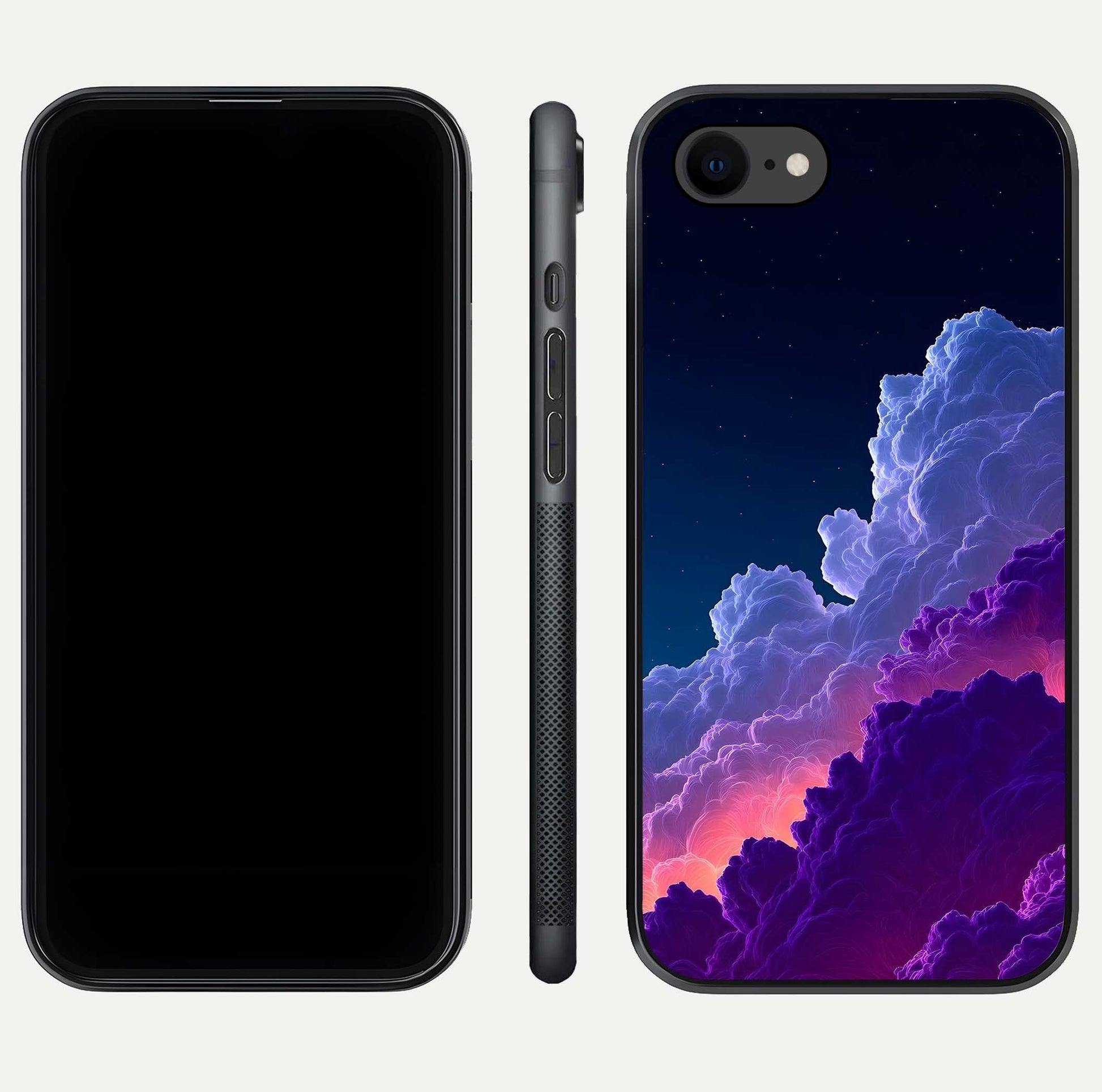 Dreamy Cloud Skies Glass Case for iPhone 8 dual-view layout displaying calm sky art and smooth curve