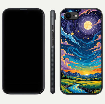 Dreamy Night Landscape Glass Case for iPhone 8 dual-view layout displaying HD print and curved glass edges