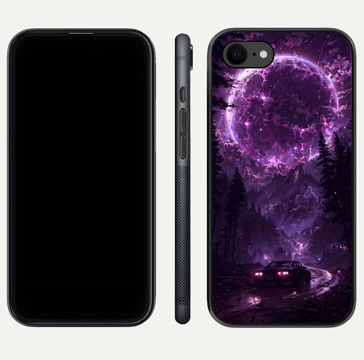 Eternal Cosmic Drive Glass Case for iPhone 8 dual-view layout displaying outer-space tones and curved finish