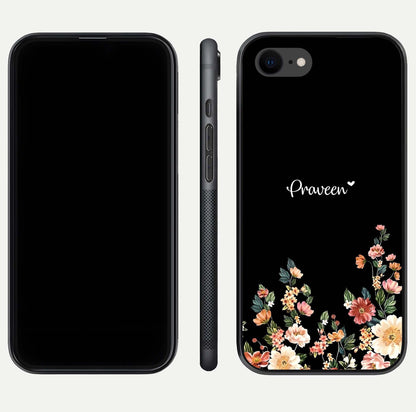 Floral Design Personalized Custom Name Glass Case for iPhone 8 dual-view layout displaying artistic tones and curved finish