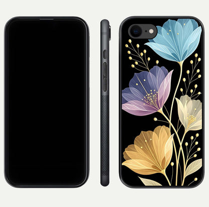 Flower Bloom Glow Glass Case for iPhone 8 dual-view layout displaying petal tones and curved glass edge