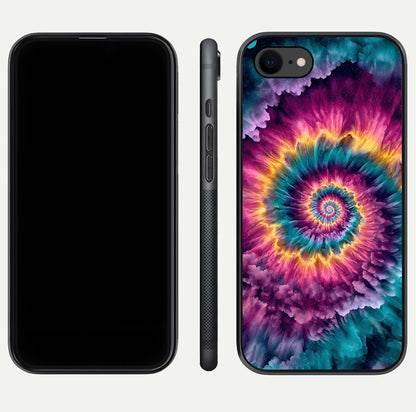 Galactic Spiral Burst Glass Case for iPhone 8 front and back view layout highlighting cosmic swirl and curved edges