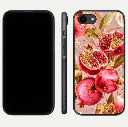 Golden Bloom Glow Glass Case for iPhone 8 front and back view layout highlighting luxury floral pattern and curved edges