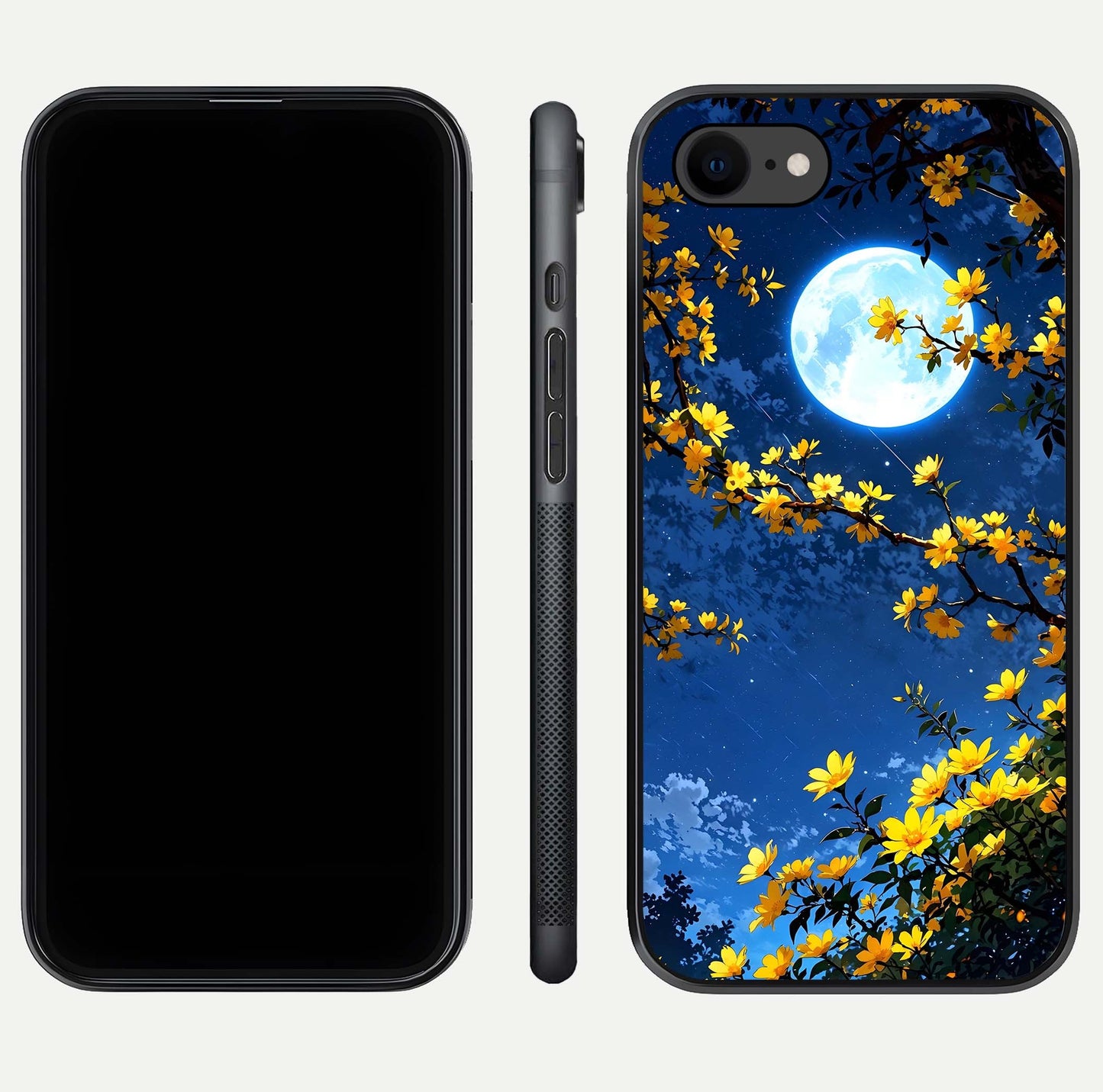 Golden Night Glow Glass Case for iPhone 8 front and back view layout displaying metallic glow and curved glass edge