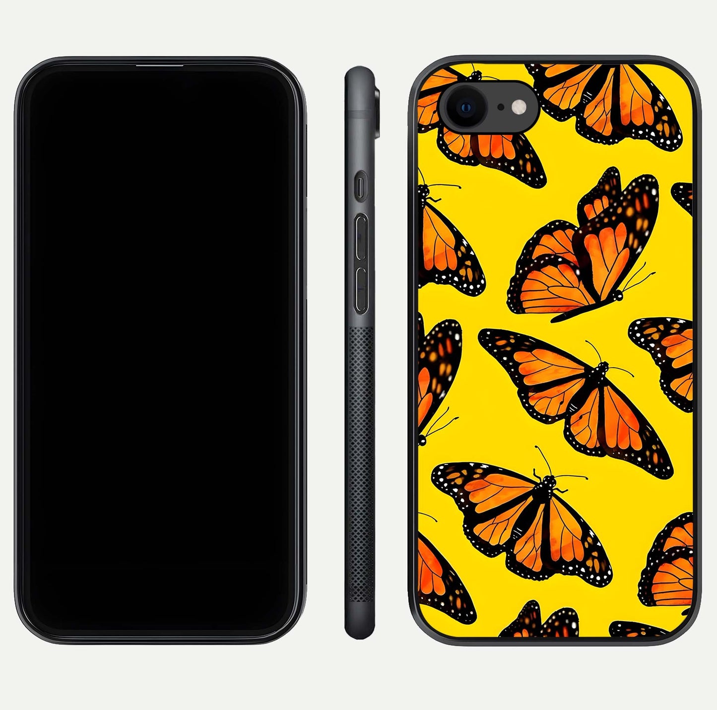 Golden Wing Flight Glass Case for iPhone 8 front and back view layout highlighting graceful lines and curved glass