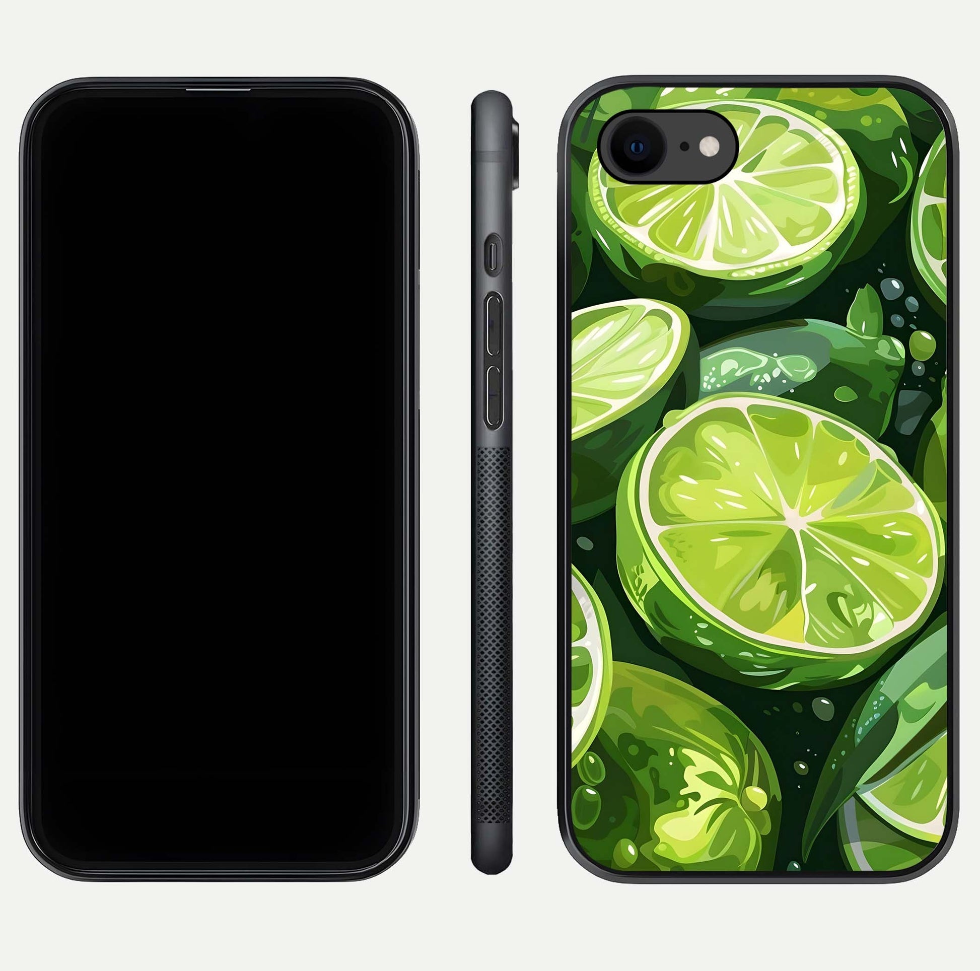 Green Lemon Glass Case for iPhone 8 front and back view layout displaying vibrant yellow-green hues and smooth edges
