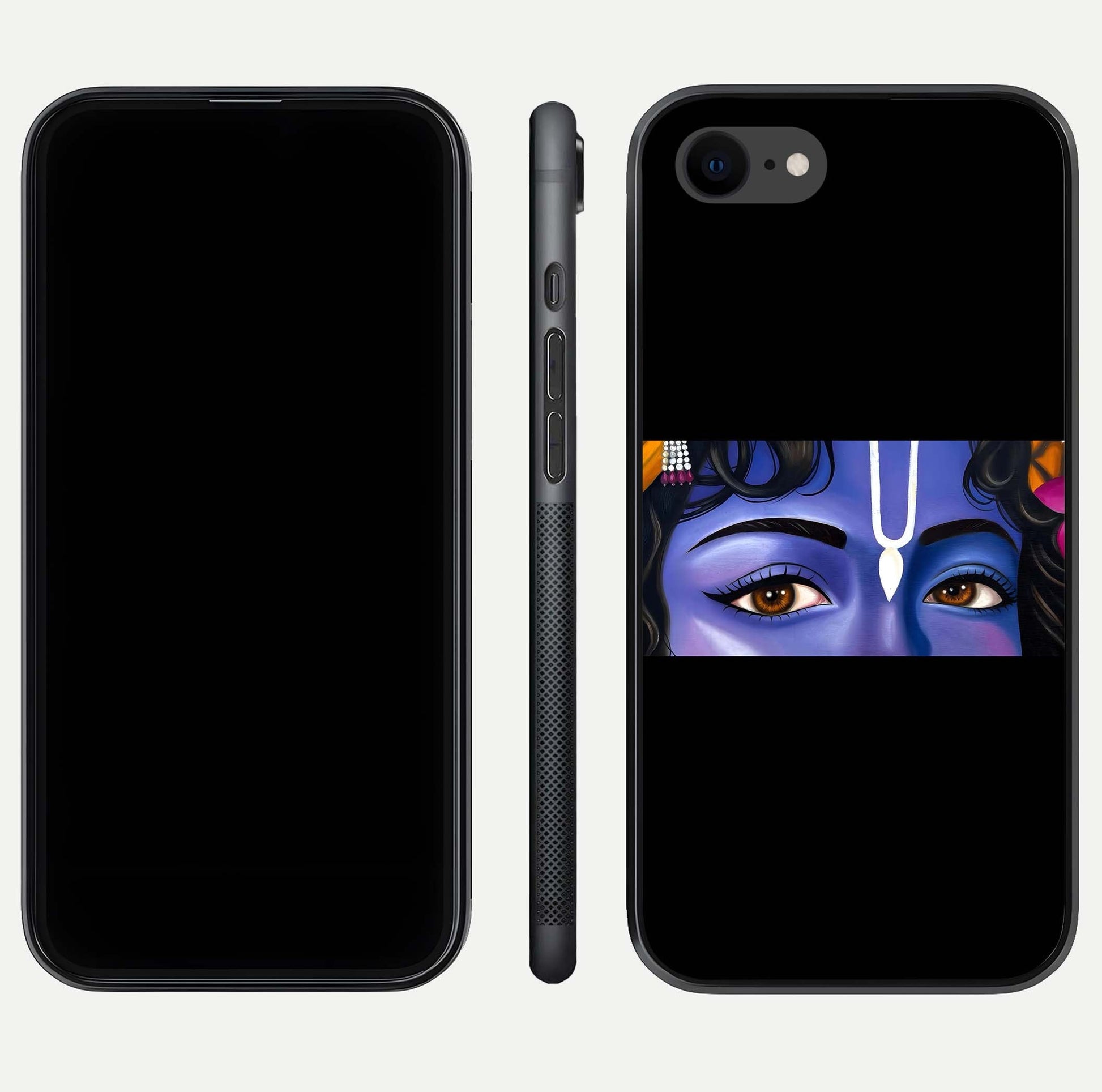 Krishna Eye Glass Case for iPhone 8 front and back view layout highlighting detailed spiritual motif