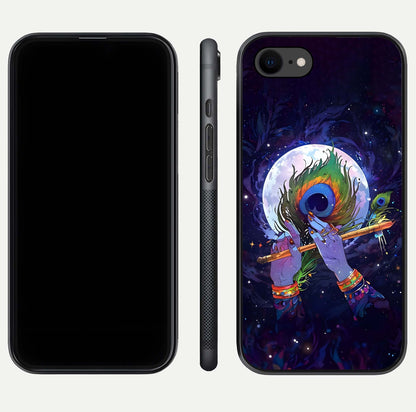 Krishna Hands Art Glass Case for iPhone 8 front and back view layout displaying soft edges and spiritual tones