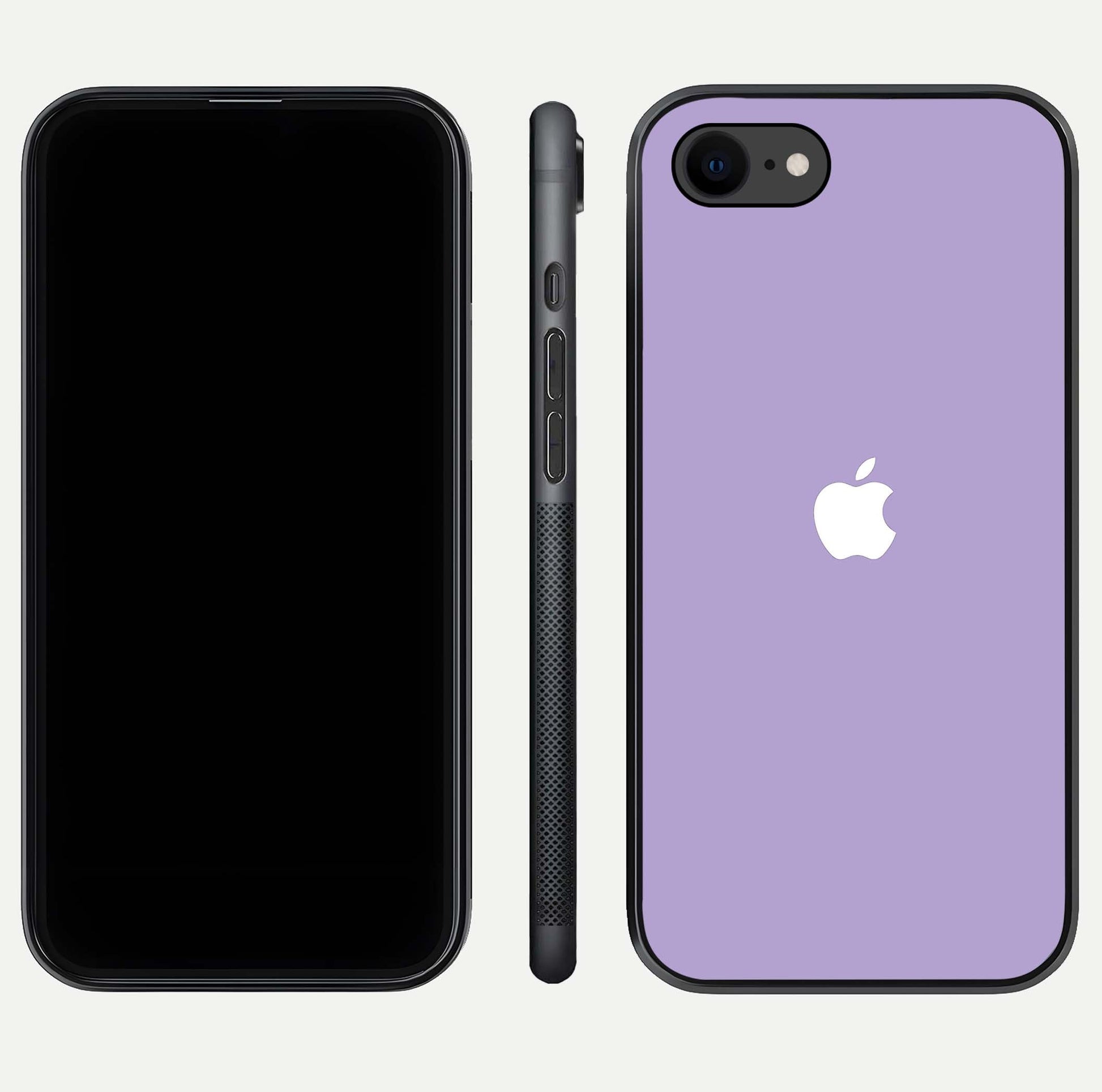 Lavender Soft Minimal Glass Case for iPhone 8 front and back view layout highlighting soft hue and curved edges