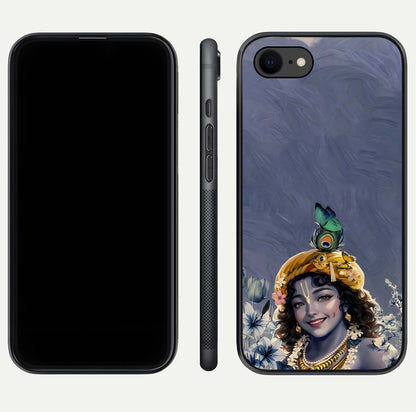 Lord Krishna Glass Case for iPhone 8 front & back layout displaying soft tones and elegant edges