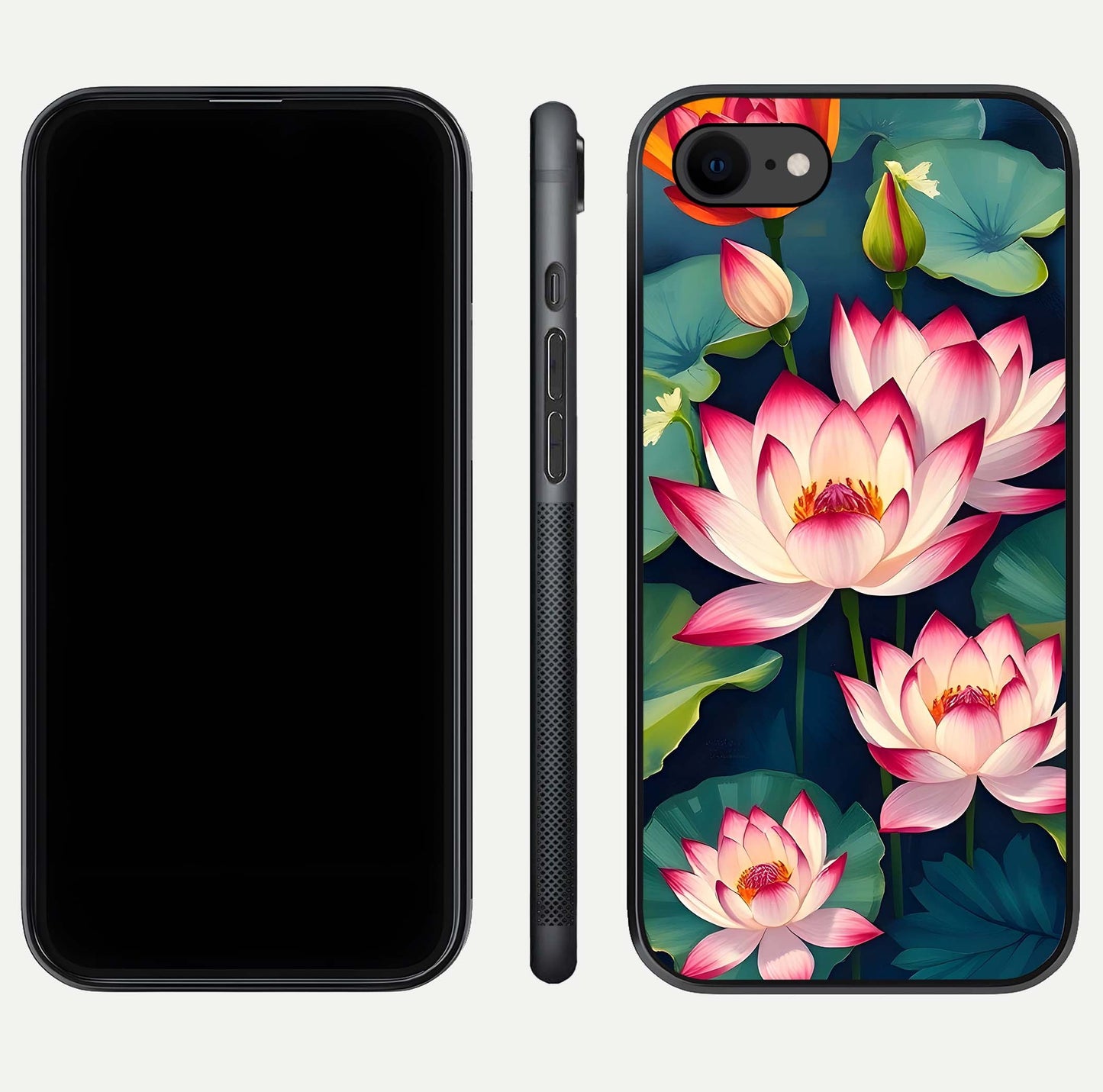 Lotus Dream Serenity Glass Case for iPhone 8 front & back layout with elegant finish and edge curve