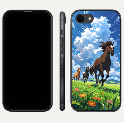 Majestic Horses Galloping Glass Case for iPhone 8 front & back layout highlighting dynamic design and edges