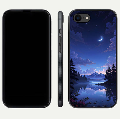 Midnight Lake Peace Glass Case for iPhone 8 front & back layout highlighting calm design and curved edges