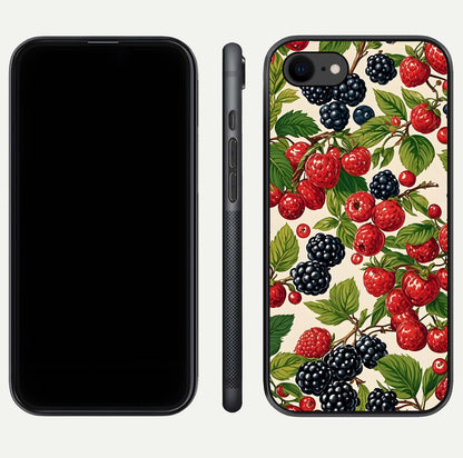 Mixed Berry Collage Glass Case for iPhone 8 front & back layout highlighting colorful art and curved edges