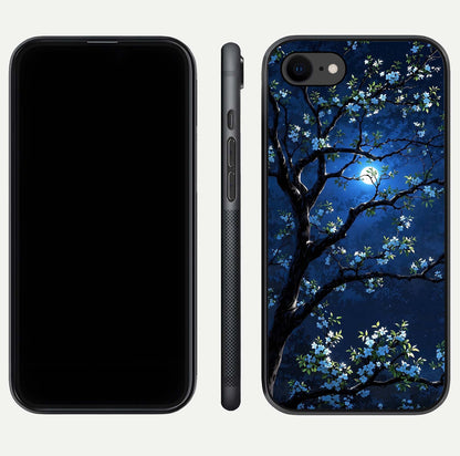 Mystic Floral Night Glass Case for iPhone 8 front & back layout showing elegant floral art and smooth edges
