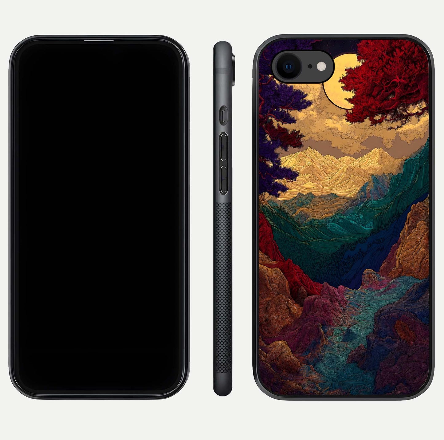 Mystic Valley Light Glass Case for iPhone 8 front & back layout displaying landscape tones and edges