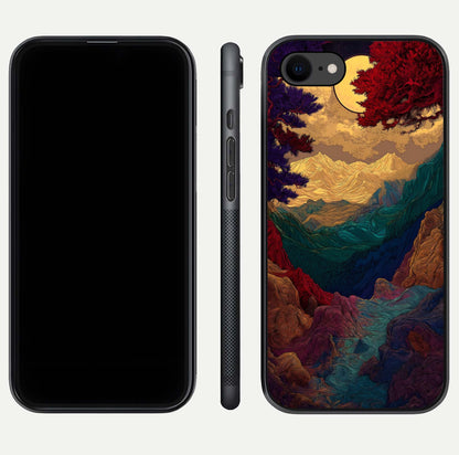 Mystic Valley Light Glass Case for iPhone 8 front & back layout displaying landscape tones and edges
