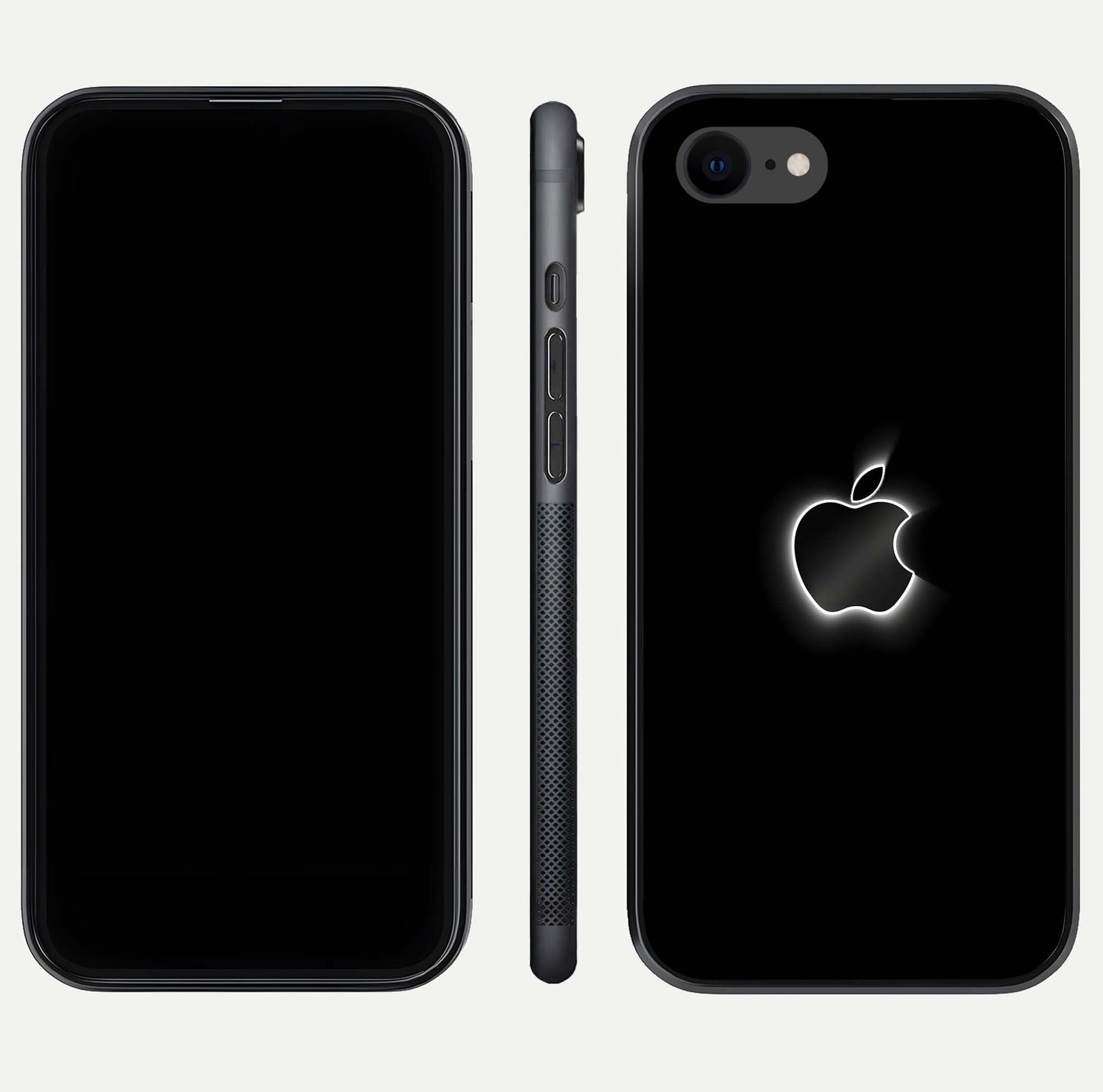 Neon Apple Glow Glass Case for iPhone 8 front & back layout showing bright tones and edge curve
