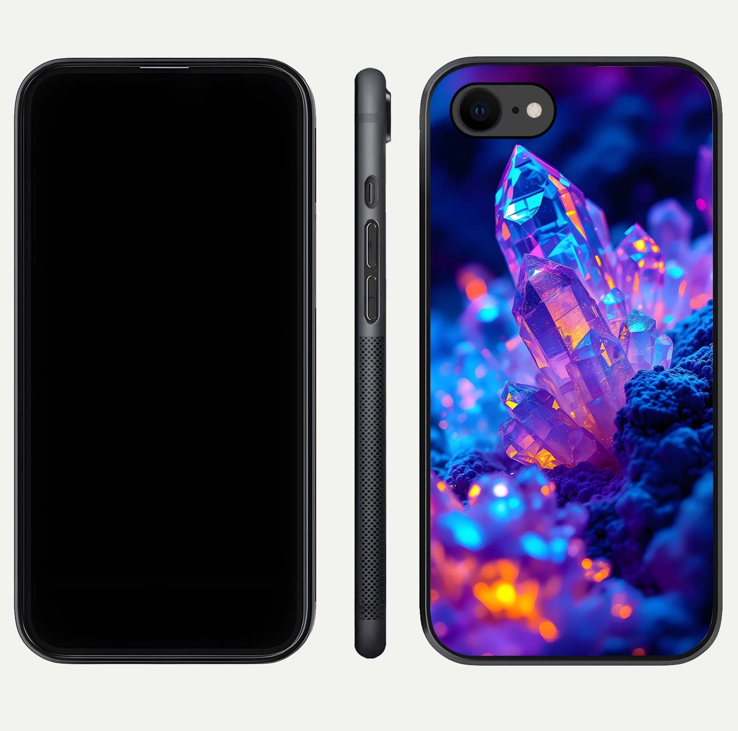 Neon Aura Shards Glass Case for iPhone 8 front & back layout showing vivid tones and edge finish