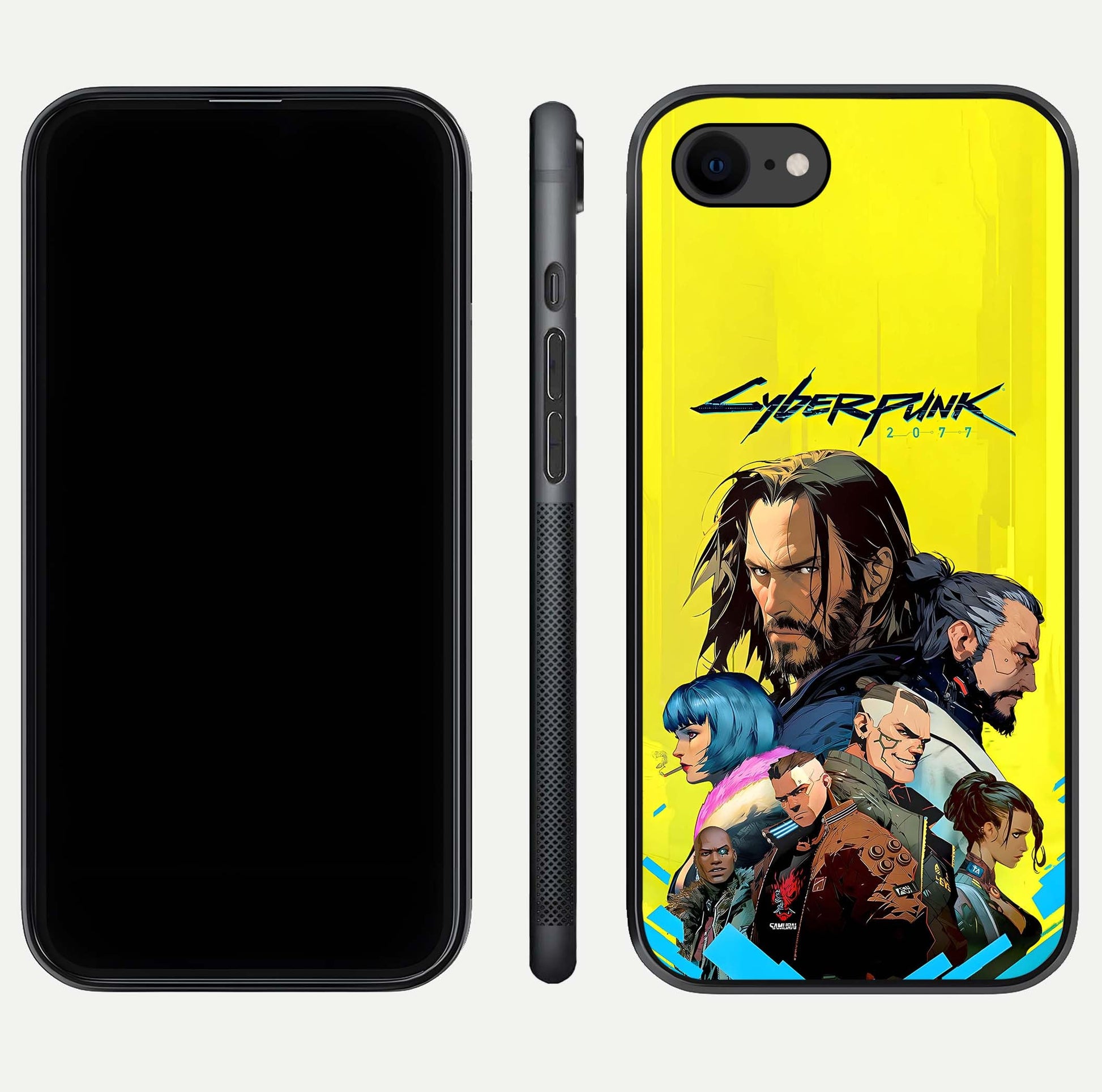 Neon Rebel Genesis Glass Case for iPhone 8 front & back layout highlighting futuristic theme and curves