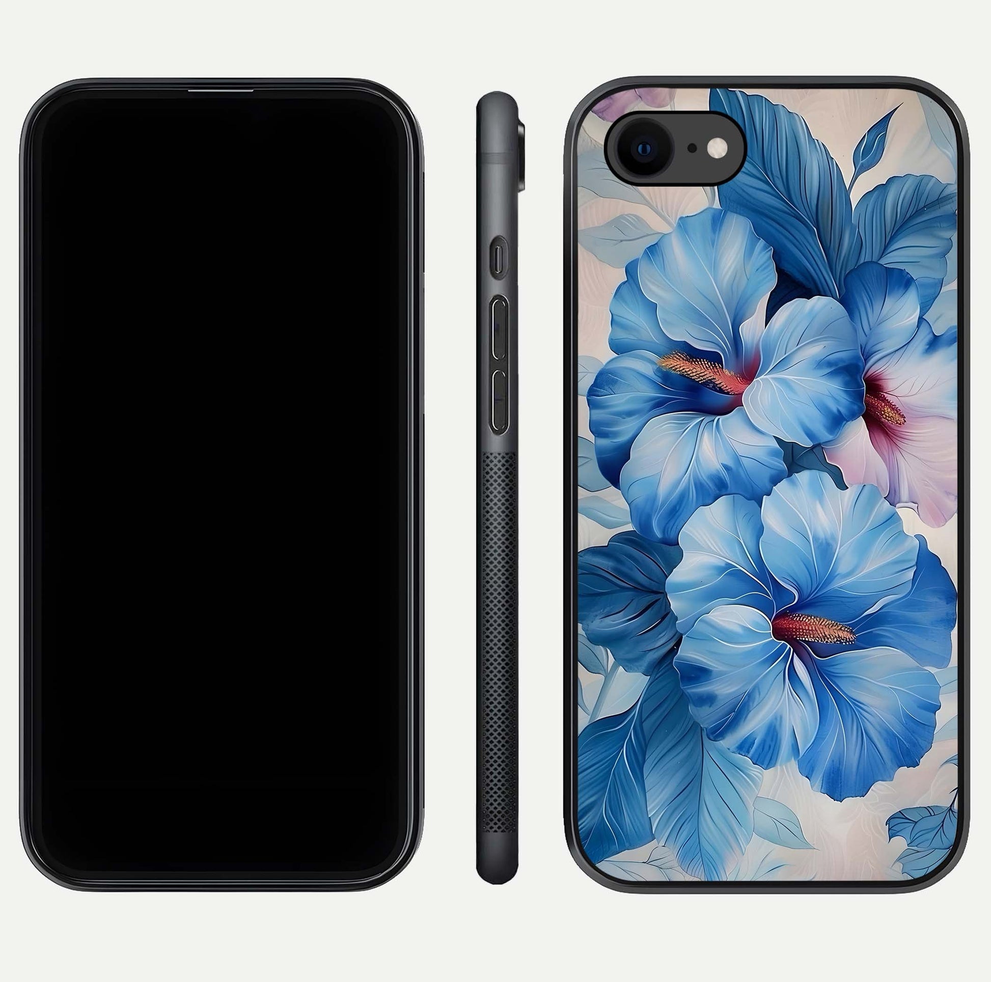 Ocean Hibiscus Grace Glass Case for iPhone 8 front & back layout showing vibrant oceanic tones and curves